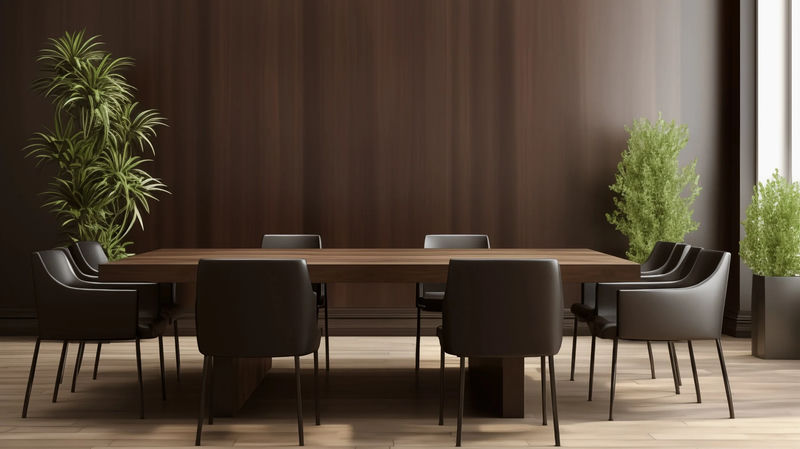 Meeting room with a tree in each corner