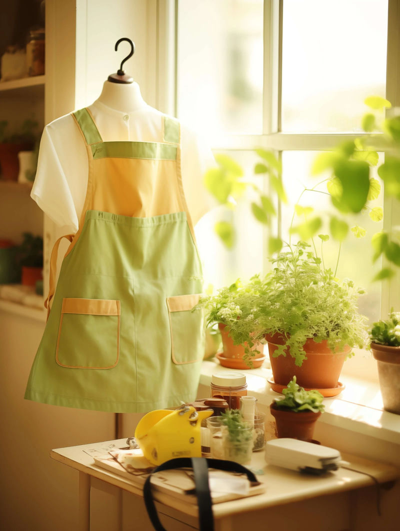 A vintage gardening apron embroidered with The Plant Lady Mary