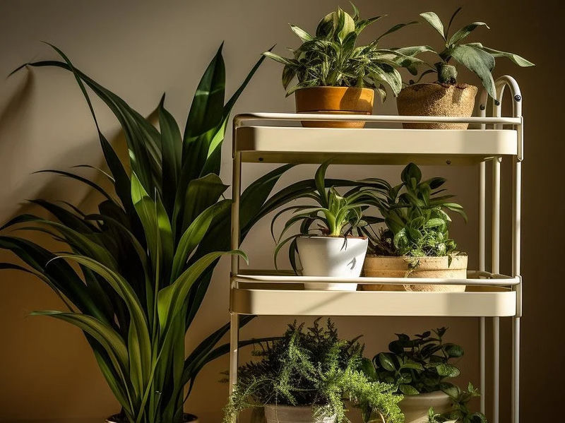 A cart with several plants